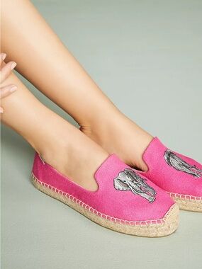 Soludos Elephant Embroidered Platform Espadrilles Smoking Slippers Pink size 6.5